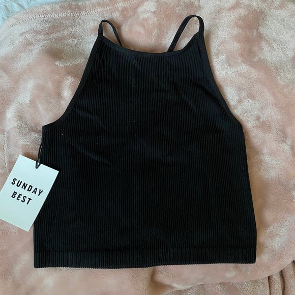 NWT Aritzia Sunday Best Crop Halter Tank, Black - Picture 2 of 5